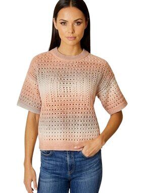 Design History Sweater Size Medium Short Sleeve Open Weave Gradient Pink Beige